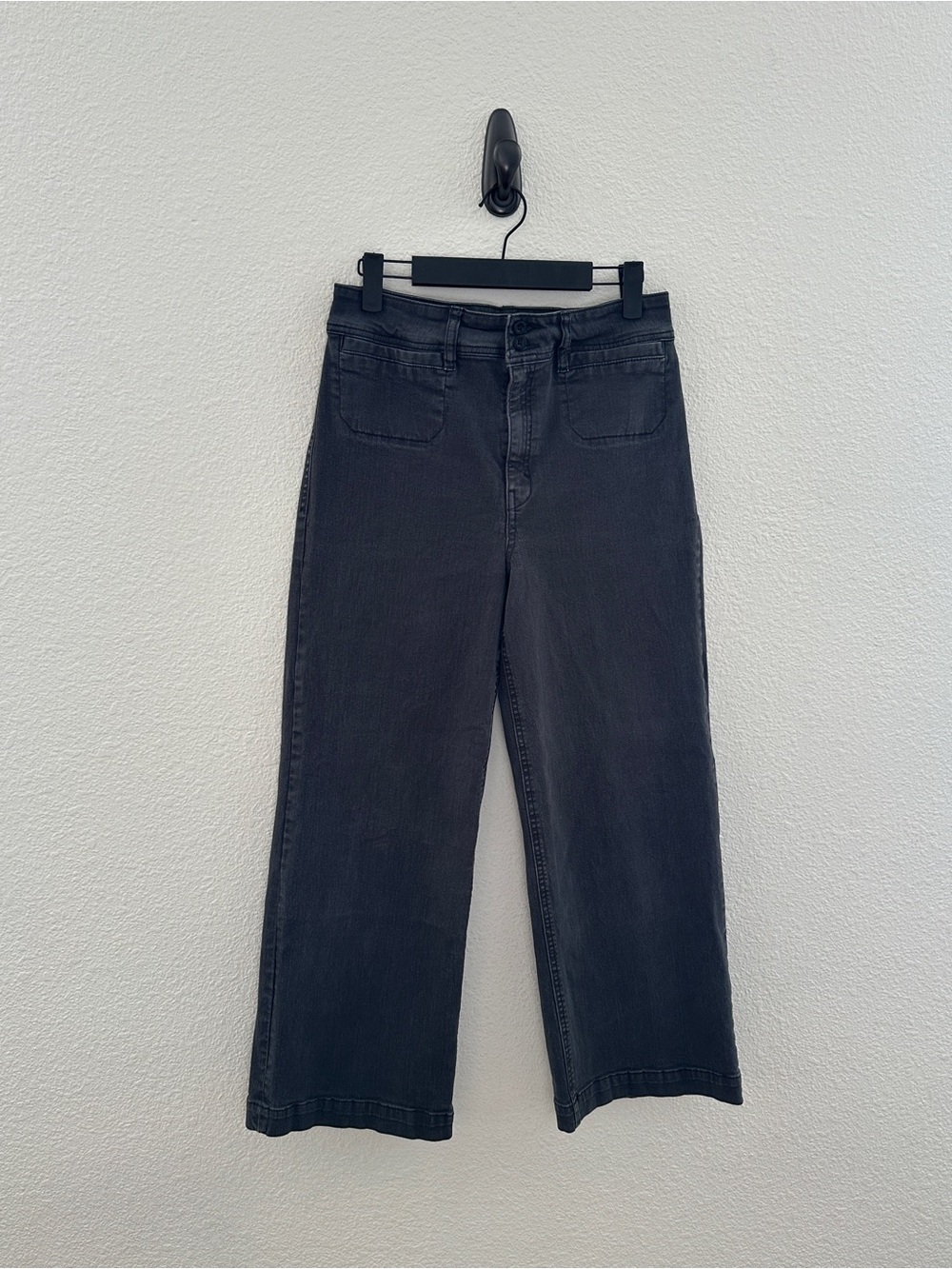 Unpublished Wide Leg Jeans Women 28 Black High Rise Cropped Patch Pocket Sailor